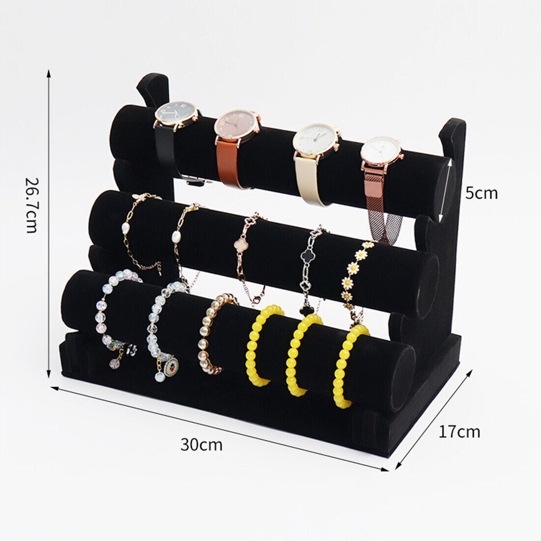 Velvet 3 Tier Jewellery Display Stand Organizer - Watch Holder