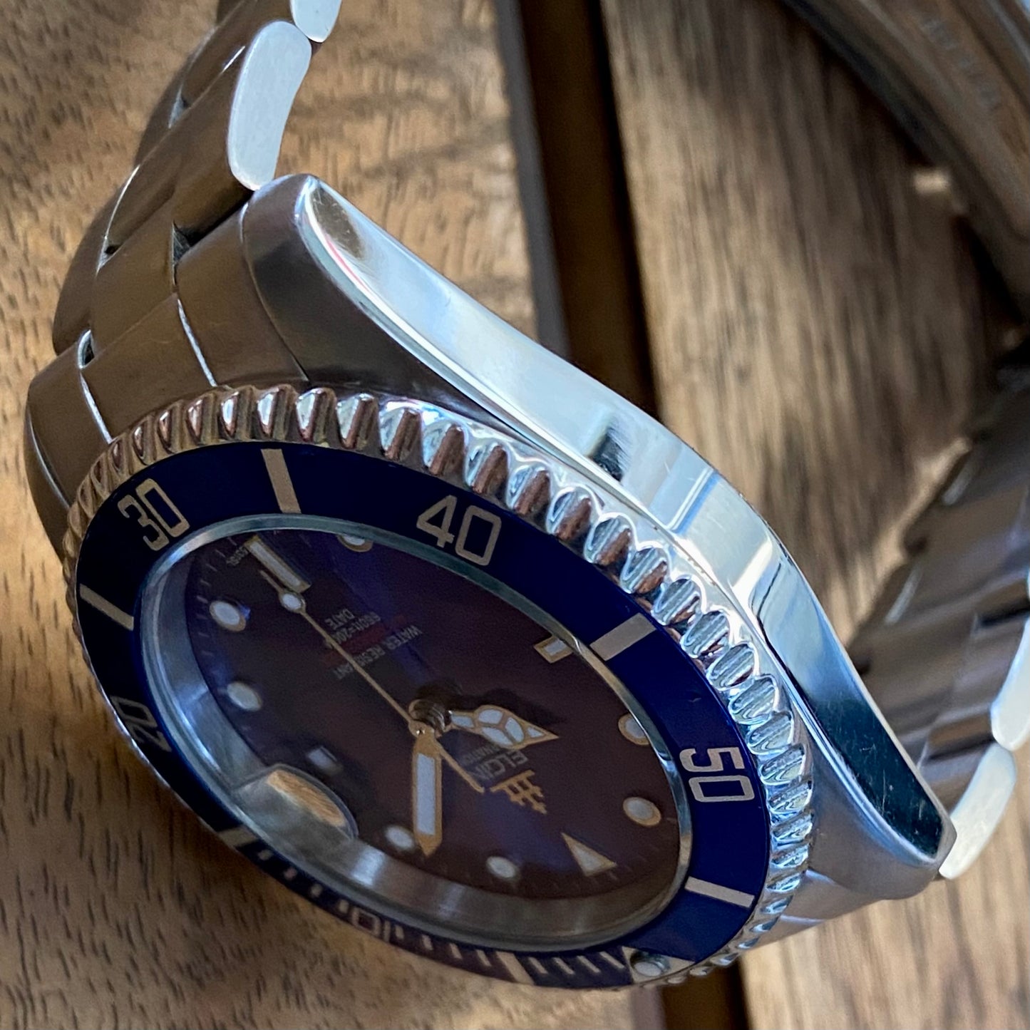 COMING SOON! SERVICED Vintage May 1990 Elgin Treasure International Deep Sea FK-531N-SL Blue Automatic Diving Watch Rotating Bezel and Original Bracelet - PRE-ORDER NOW!