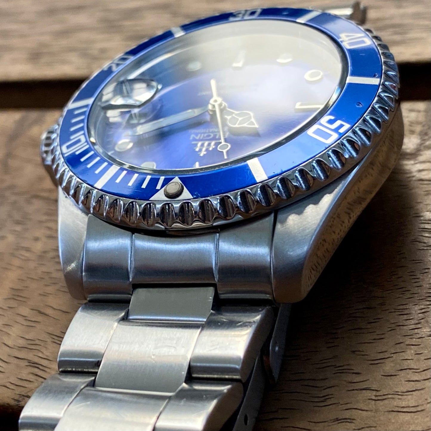 COMING SOON! SERVICED Vintage May 1990 Elgin Treasure International Deep Sea FK-531N-SL Blue Automatic Diving Watch Rotating Bezel and Original Bracelet - PRE-ORDER NOW!