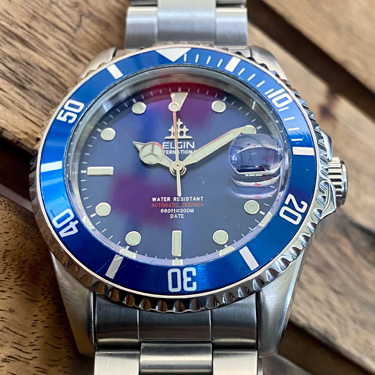 COMING SOON! SERVICED Vintage September 1990 Elgin Deep Sea International FL-531N-SL Blue Automatic Diving Watch - PRE-ORDER NOW!