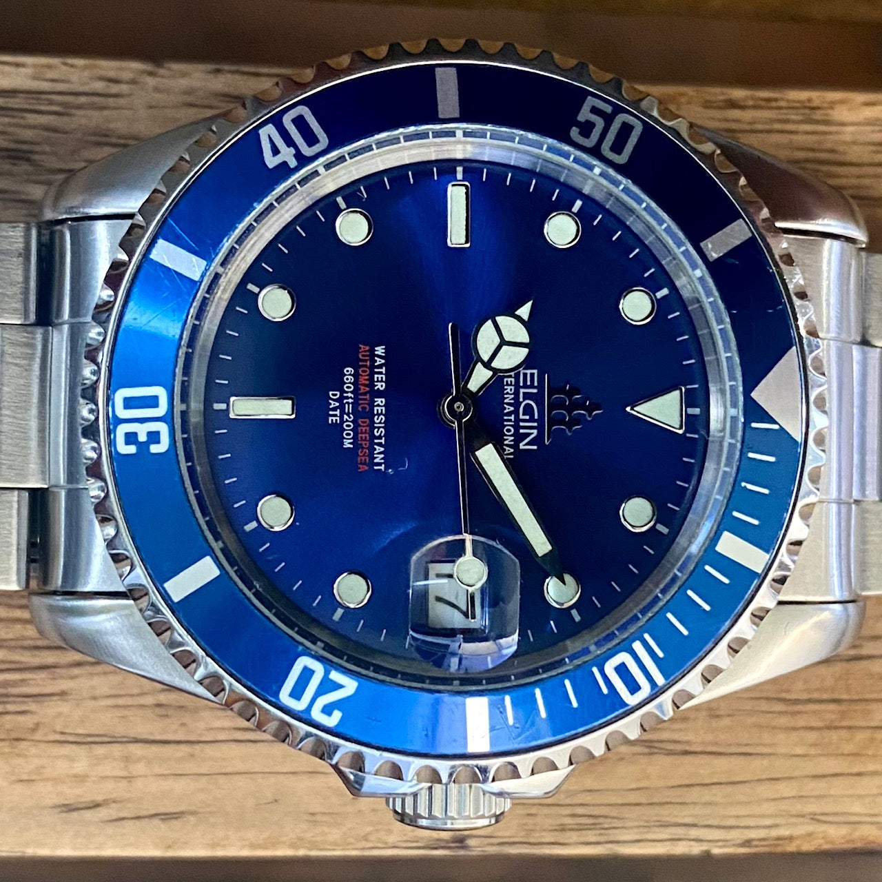 COMING SOON! SERVICED Vintage September 1990 Elgin Deep Sea International FL-531N-SL Blue Automatic Diving Watch - PRE-ORDER NOW!