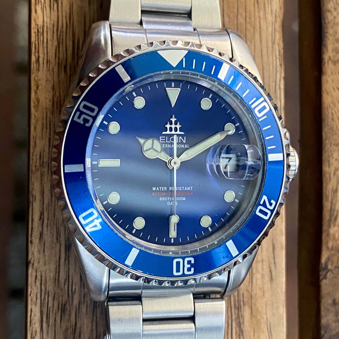 Vintage Elgin FK-531-C Blue, SERVICED Auto, September 1990 UK VINTAGE WATCH LTD
