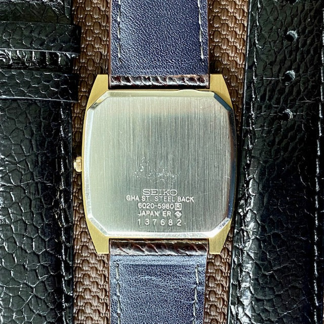 Vintage March 1981 GHA Seiko Dolce Quartz Tank 6020-5980 - Gold TV Screen - Minty