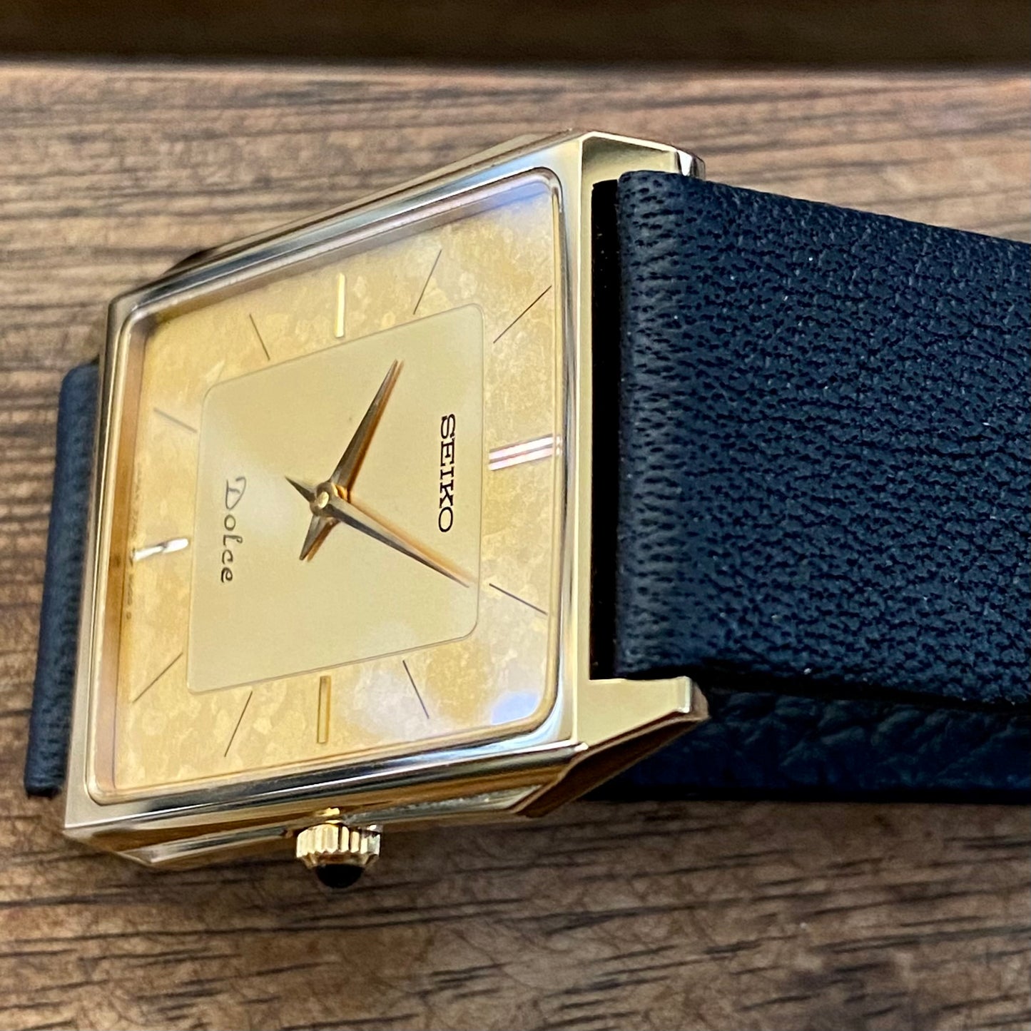Vintage April 1987 Seiko Quartz 7740-5000 Double Square Gold Flake Dial - Nickel Alloy