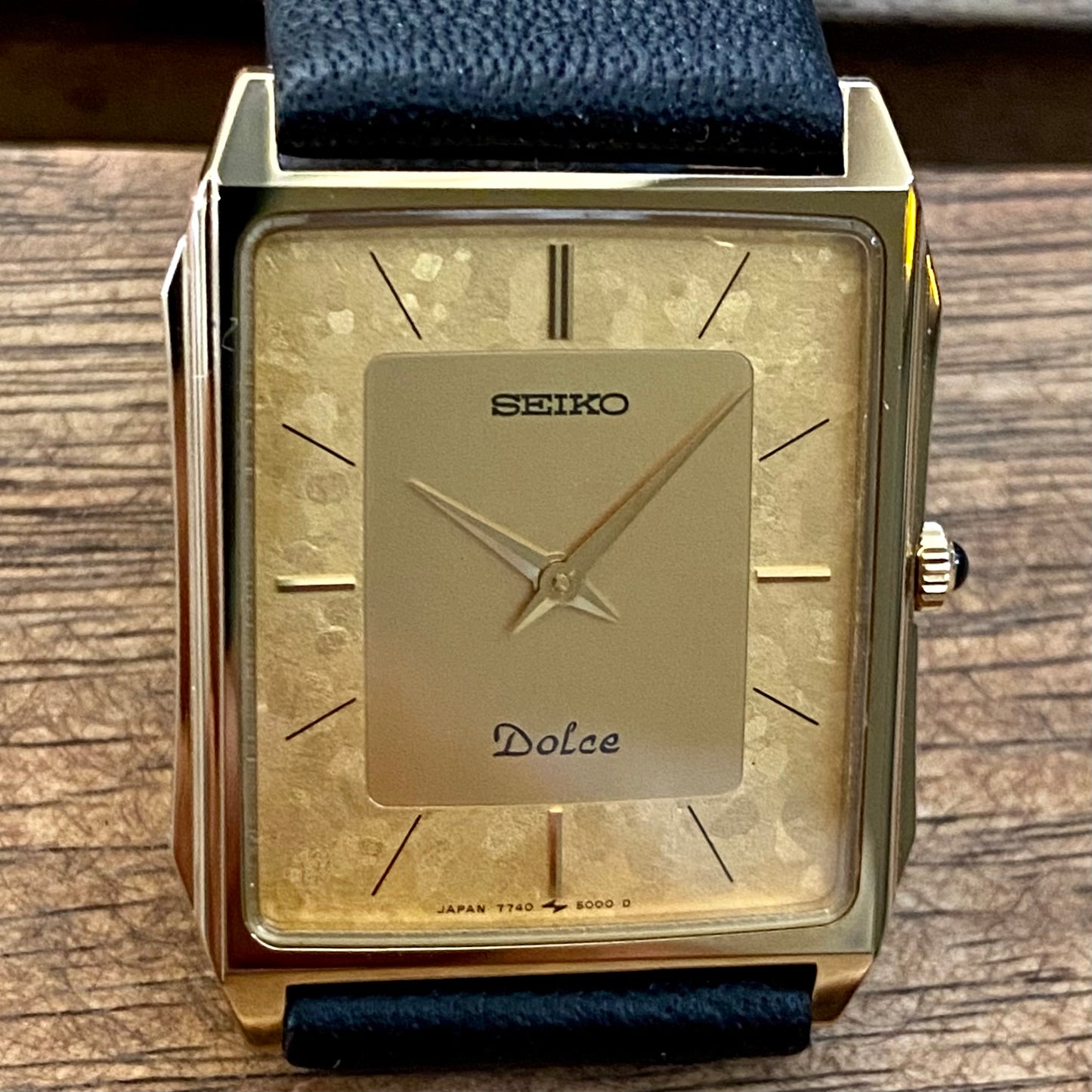 Vintage April 1987 Seiko Quartz 7740-5000 Double Square Gold Flake Dial - Nickel Alloy