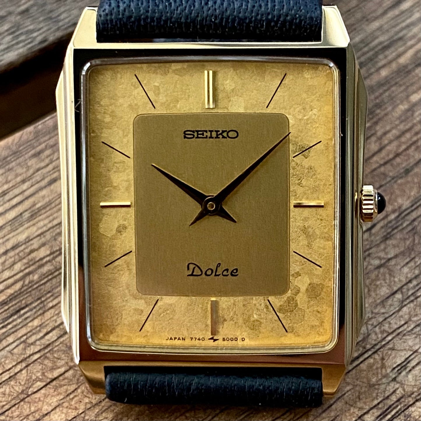 Vintage April 1987 Seiko Quartz 7740-5000 Double Square Gold Flake Dial - Nickel Alloy