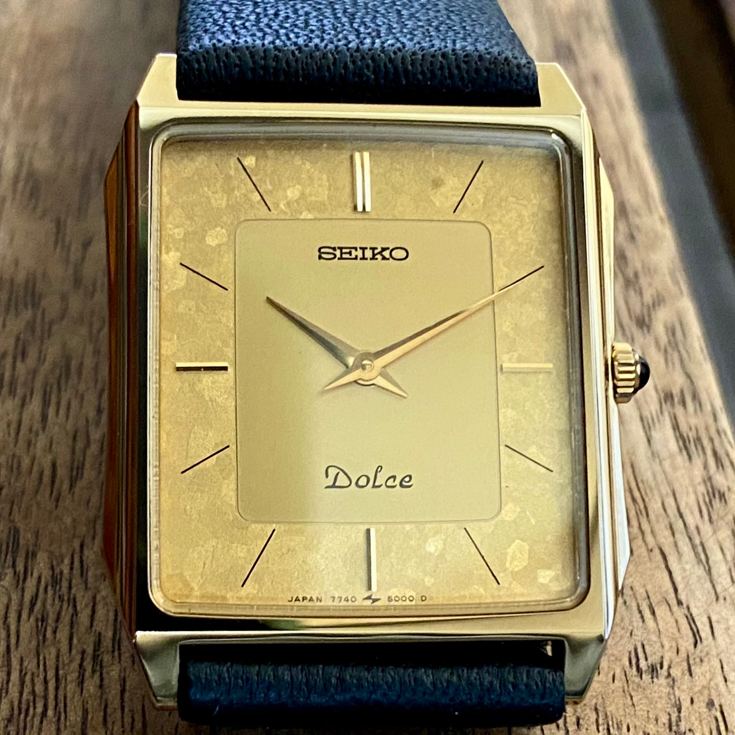 Vintage April 1987 Seiko Quartz 7740-5000 Double Square Gold Flake Dial - Nickel Alloy