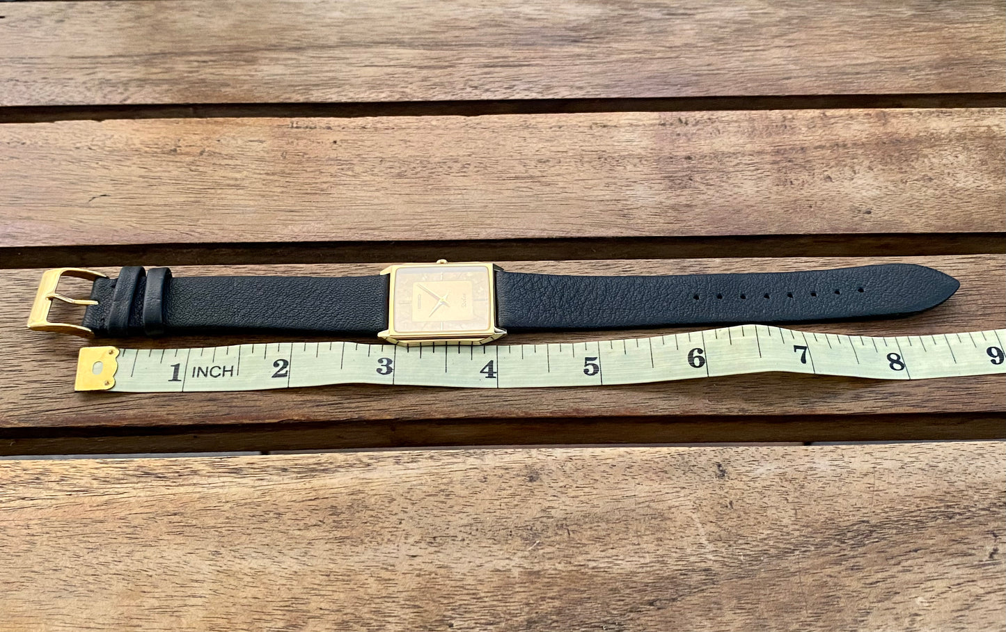 Vintage April 1987 Seiko Quartz 7740-5000 Double Square Gold Flake Dial - Nickel Alloy