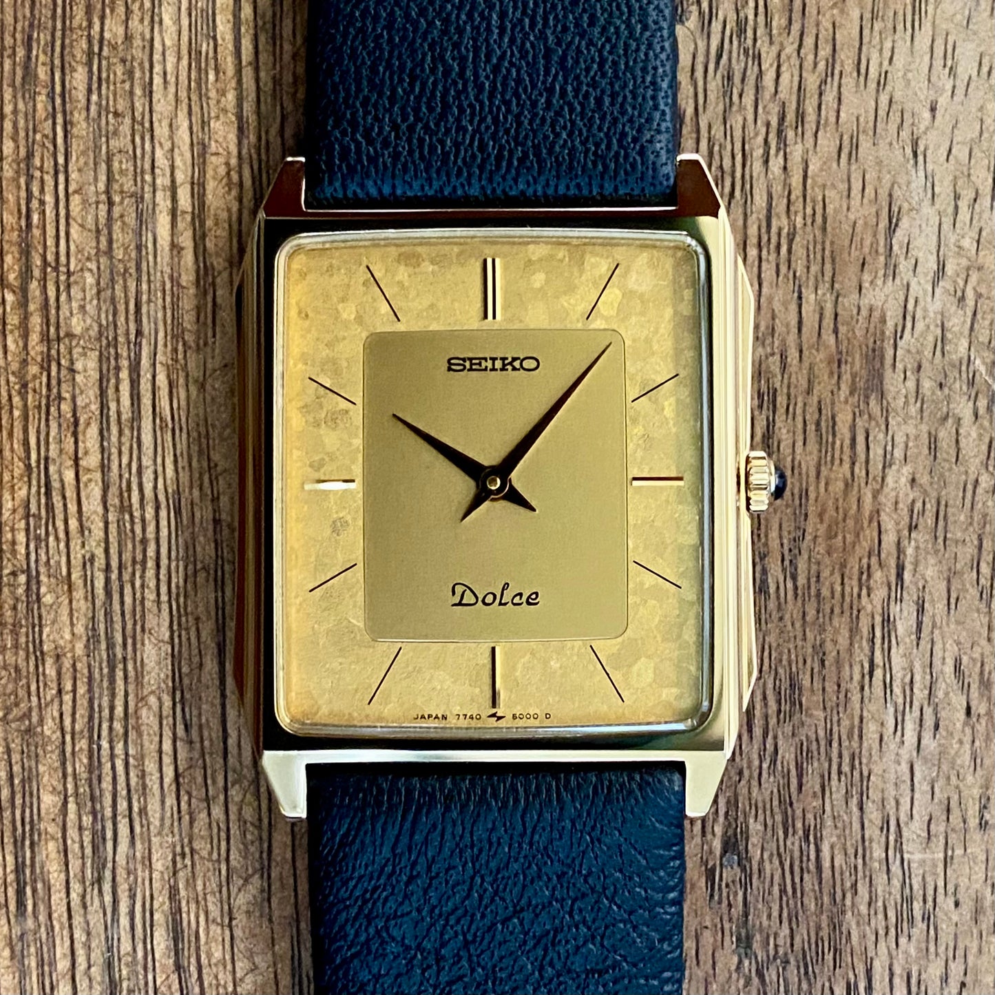 Vintage April 1987 Seiko Quartz 7740-5000 Double Square Gold Flake Dial - Nickel Alloy