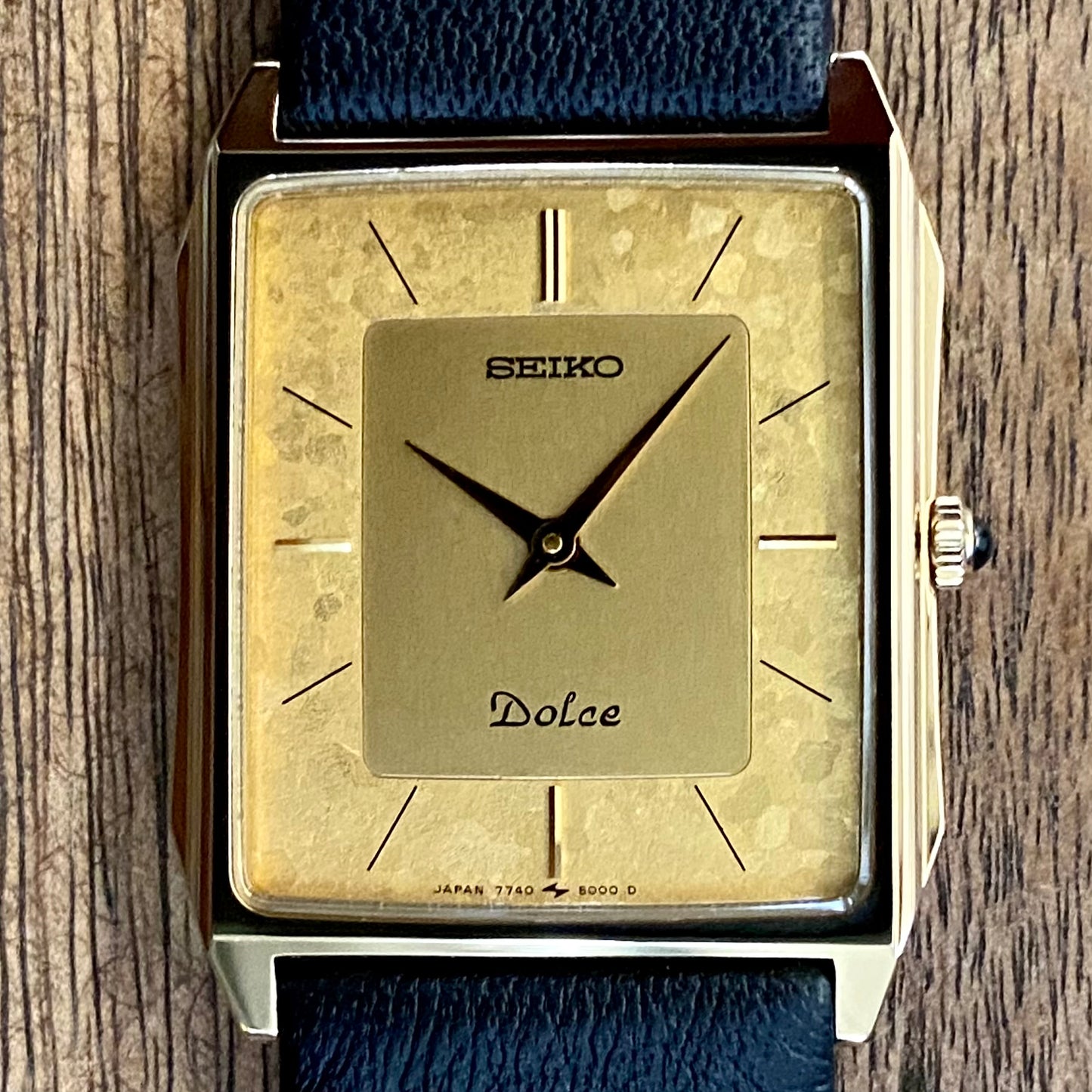 Vintage April 1987 Seiko Quartz 7740-5000 Double Square Gold Flake Dial - Nickel Alloy
