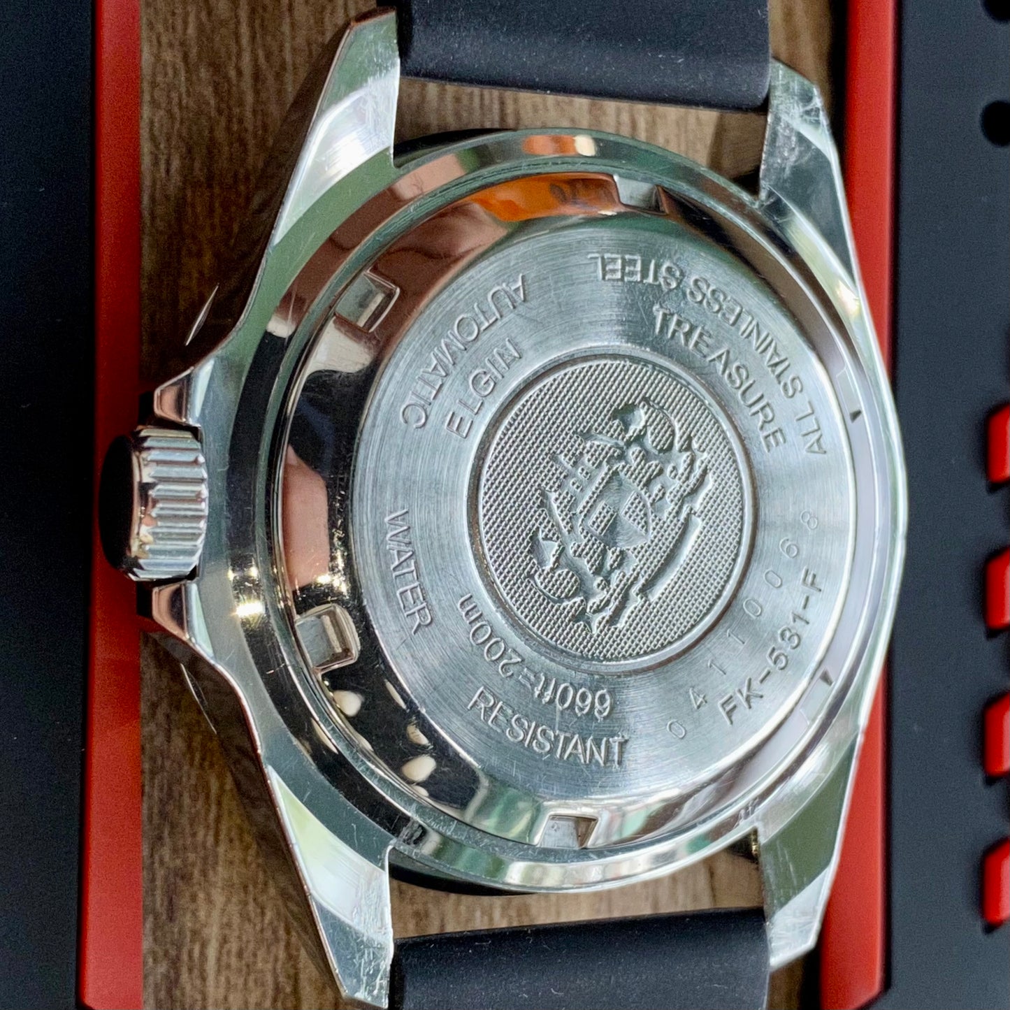 SERVICED Elgin Treasure International Deep Sea FK-531-F Automatic Diving Watch Rotating Bezel 42.3mm x 47mm
