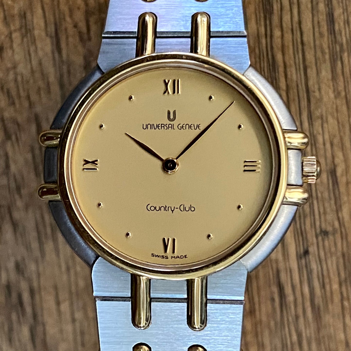 ABSURDLY RARE Vintage 1989 Universal Geneve 617 601 Country Club Quartz Steel & Gold 14K or Limited Edition