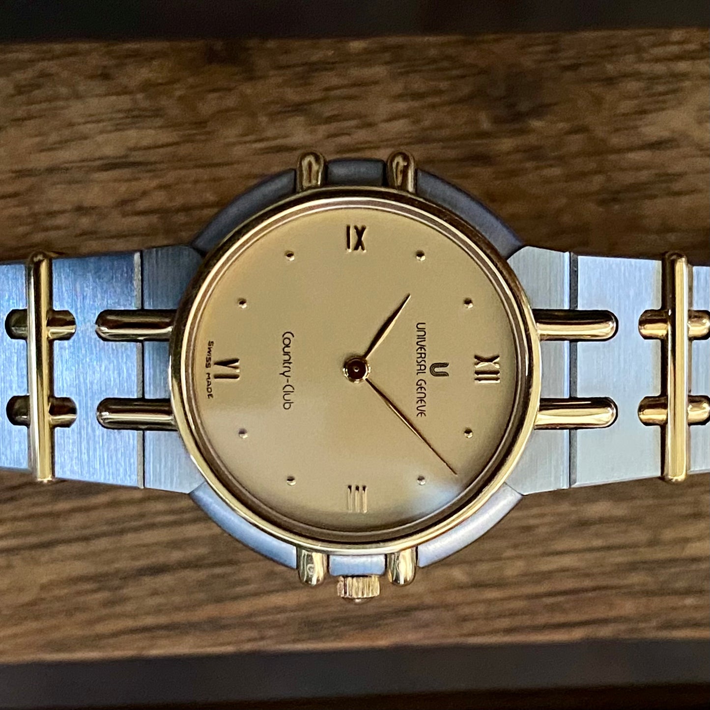 ABSURDLY RARE Vintage 1989 Universal Geneve 617 601 Country Club Quartz Steel & Gold 14K or Limited Edition