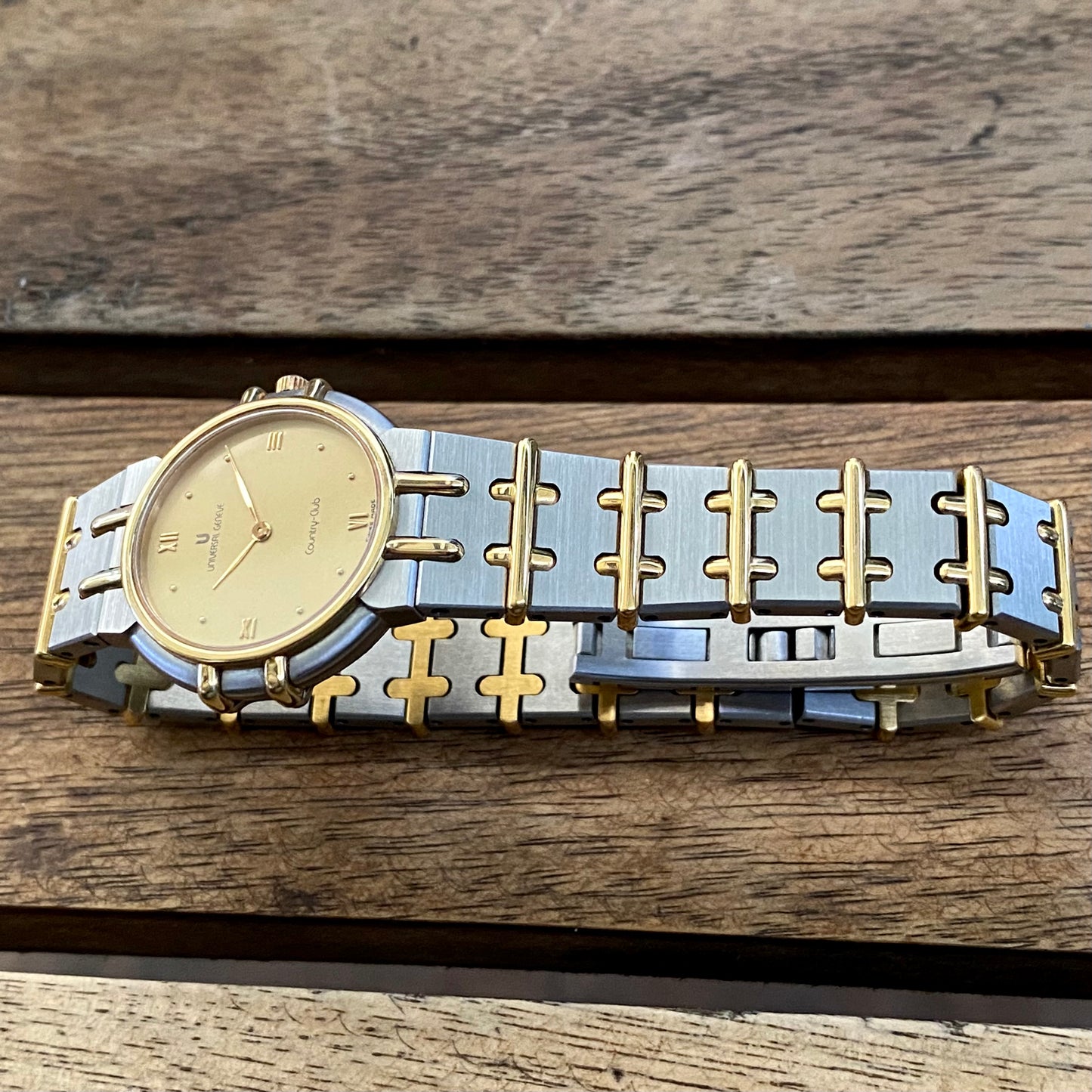 ABSURDLY RARE Vintage 1989 Universal Geneve 617 601 Country Club Quartz Steel & Gold 14K or Limited Edition