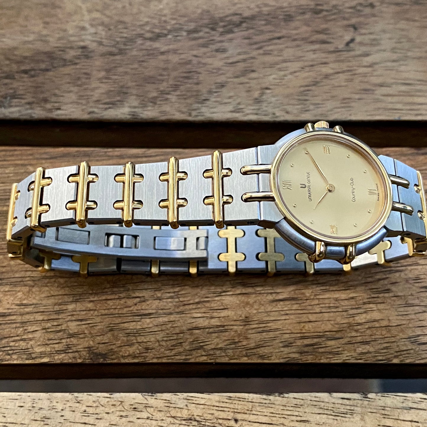 ABSURDLY RARE Vintage 1989 Universal Geneve 617 601 Country Club Quartz Steel & Gold 14K or Limited Edition