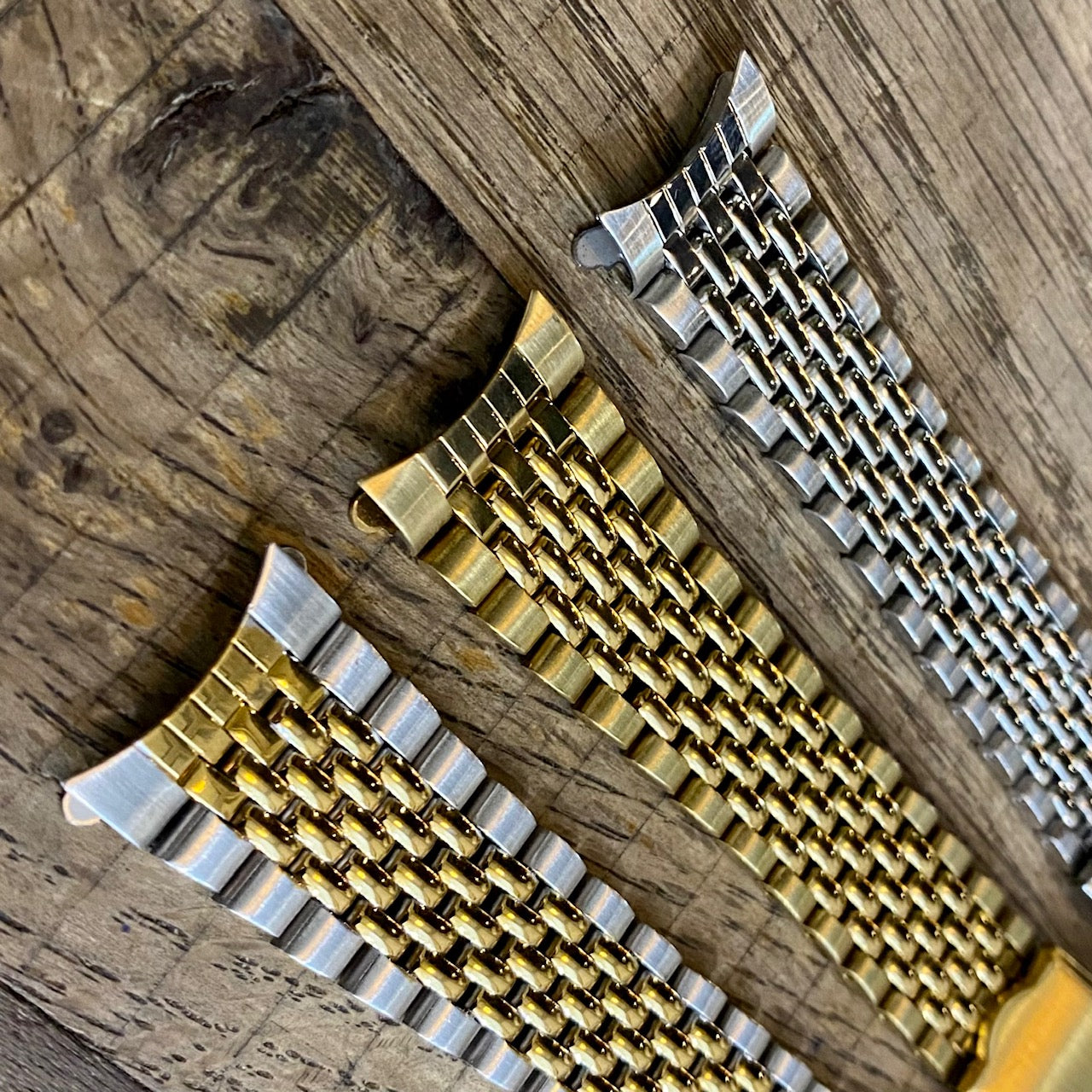 COMING SOON! 20mm 2-Tone Stainless Steel Rounded Beads Of Rice Watch Bracelet Band Curved End