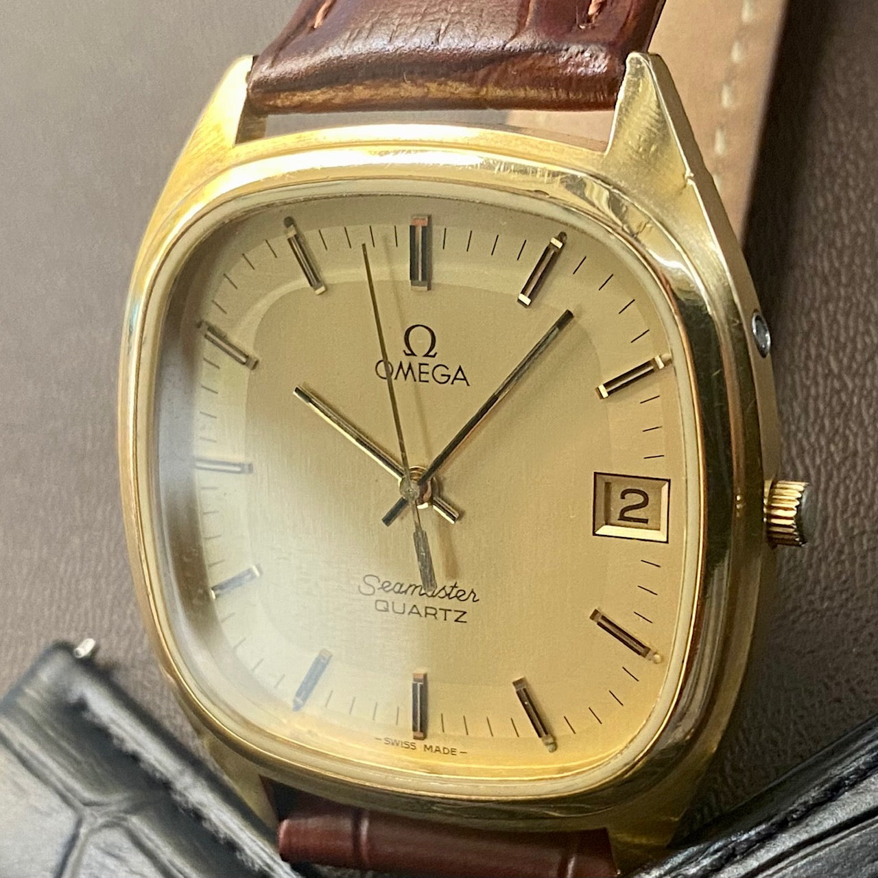 COMING SOON! Vintage 1980s Omega Seamaster Quartz 1337 -Gold Cap- Double Square Dial - PRE ORDER NOW!