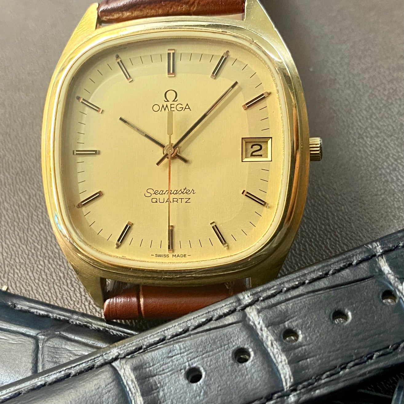 COMING SOON! Vintage 1980s Omega Seamaster Quartz 1337 -Gold Cap- Double Square Dial - PRE ORDER NOW!