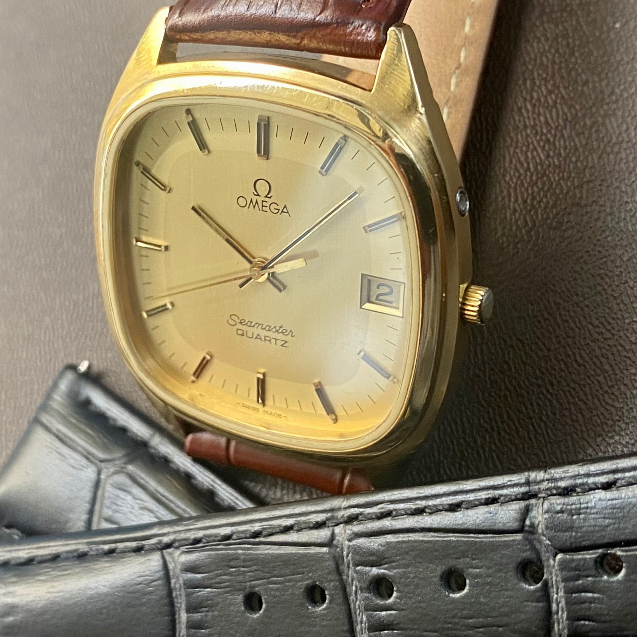 COMING SOON! Vintage 1980s Omega Seamaster Quartz 1337 -Gold Cap- Double Square Dial - PRE ORDER NOW!