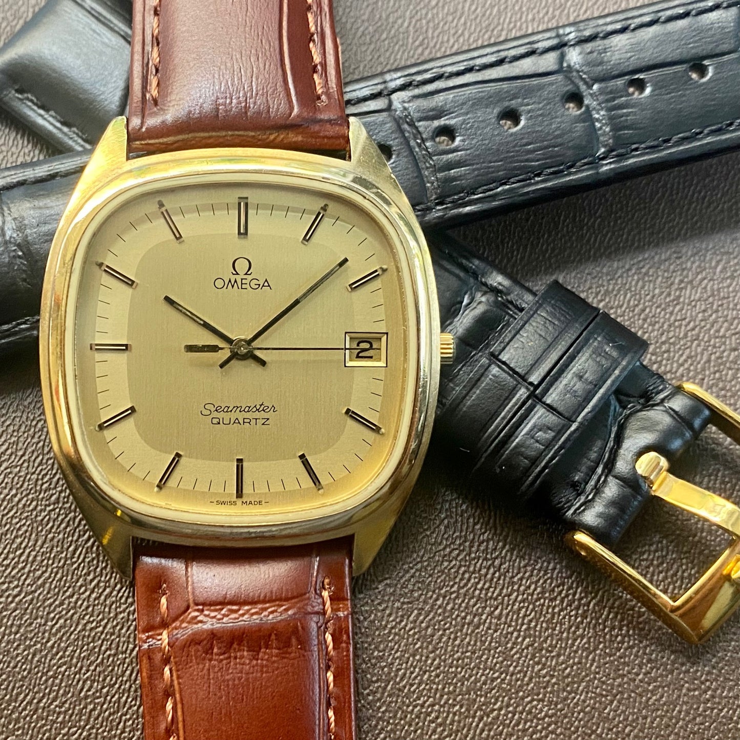 COMING SOON! Vintage 1980s Omega Seamaster Quartz 1337 -Gold Cap- Double Square Dial - PRE ORDER NOW!