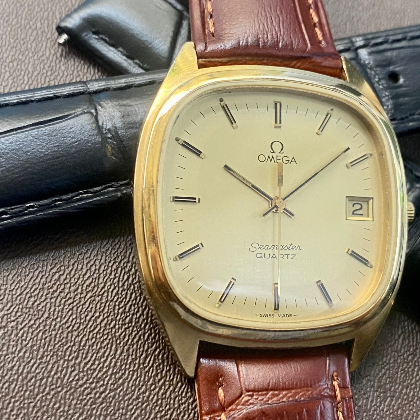 COMING SOON! Vintage 1980s Omega Seamaster Quartz 1337 -Gold Cap- Double Square Dial - PRE ORDER NOW!
