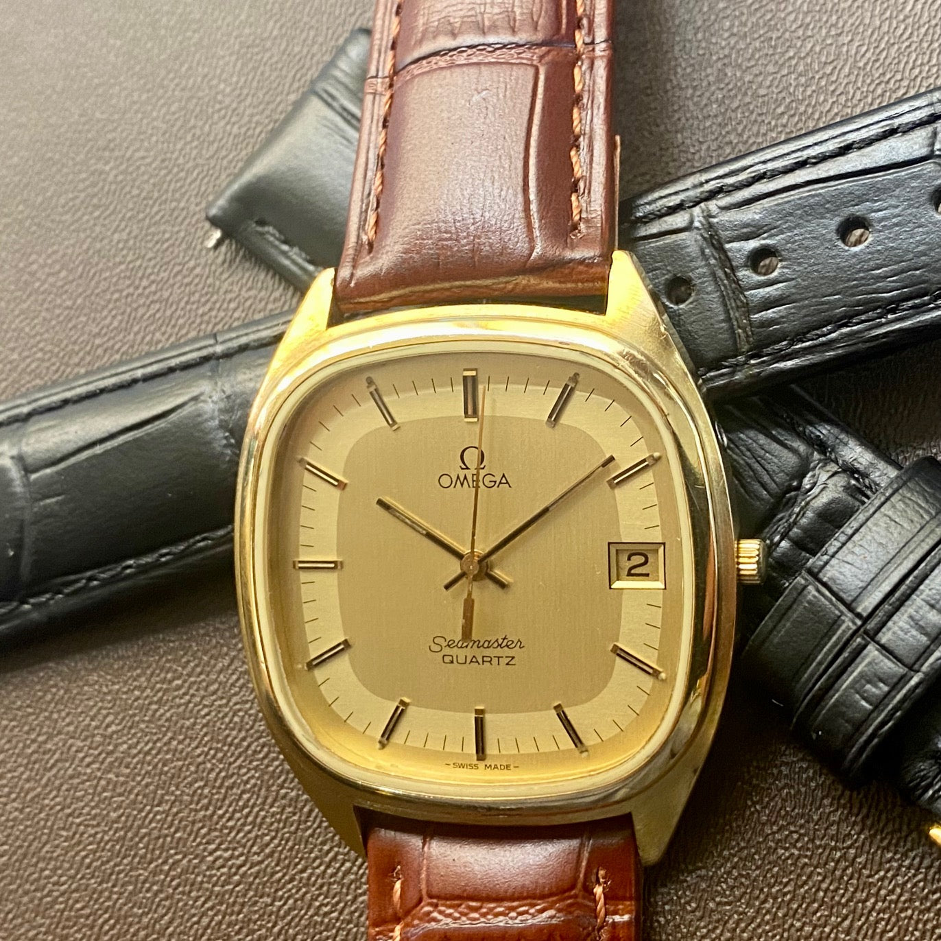 COMING SOON! Vintage 1980s Omega Seamaster Quartz 1337 -Gold Cap- Double Square Dial - PRE ORDER NOW!