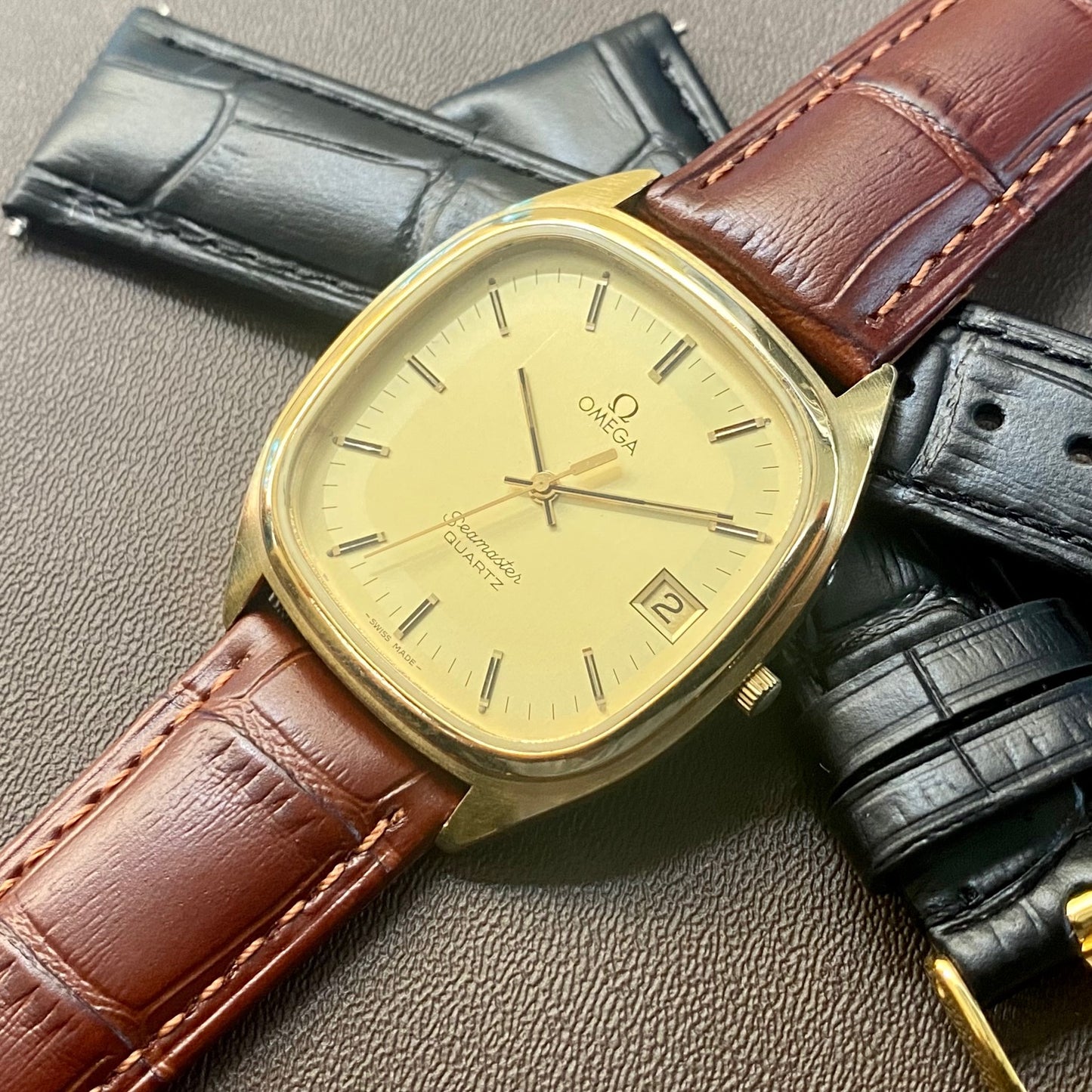 COMING SOON! Vintage 1980s Omega Seamaster Quartz 1337 -Gold Cap- Double Square Dial - PRE ORDER NOW!