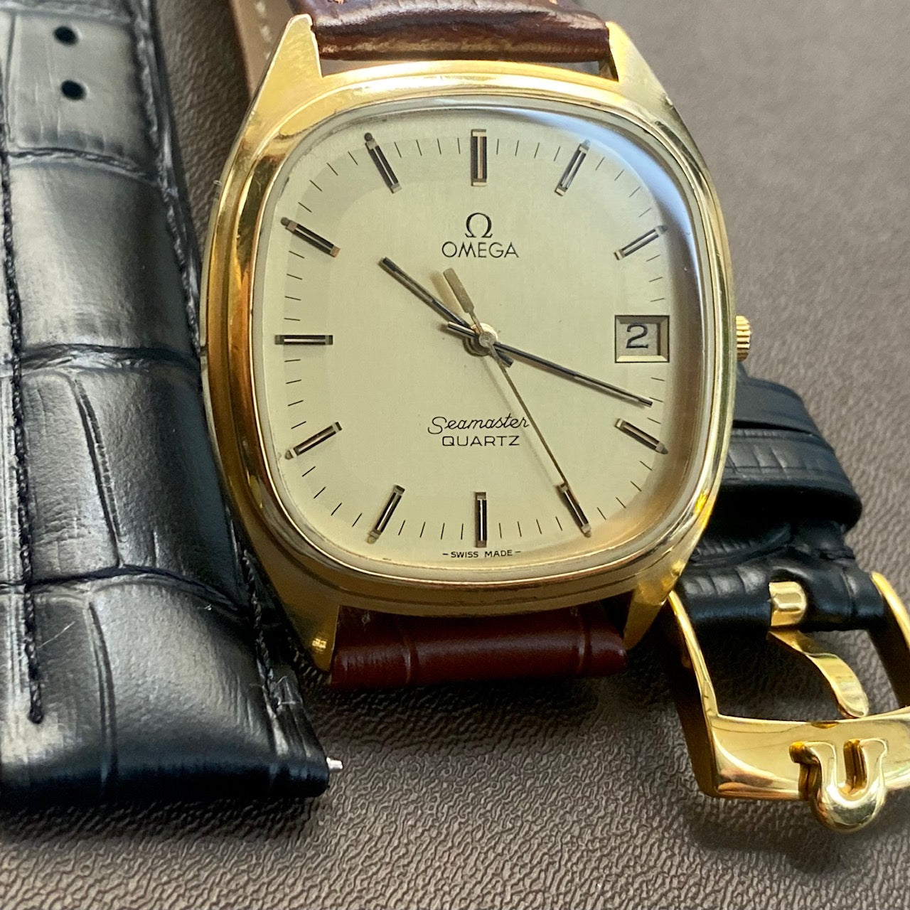 COMING SOON! Vintage 1980s Omega Seamaster Quartz 1337 -Gold Cap- Double Square Dial - PRE ORDER NOW!
