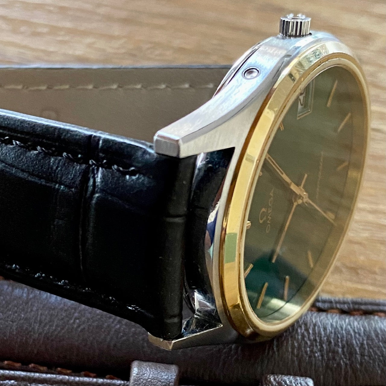 COMING SOON! SERVICED Vintage 1980s Omega Seamaster Quartz Cal 1332 Ref. 196.0216 - Custom Hand Painted Green Dial with Gold Bezel