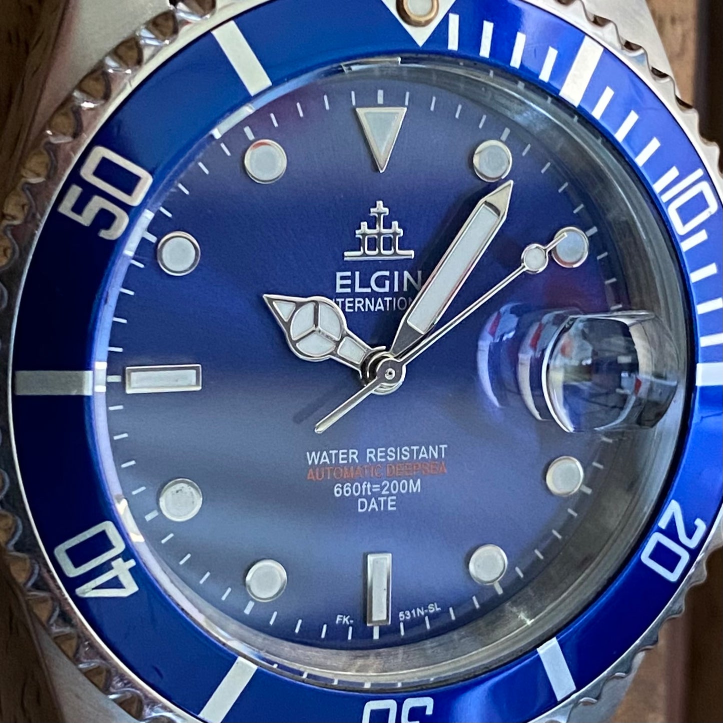 COMING SOON! SERVICED Vintage March 1991 Elgin Treasure International Deep Sea FK-531N-SL Blue Automatic Diving Watch Rotating Bezel and Original Bracelet