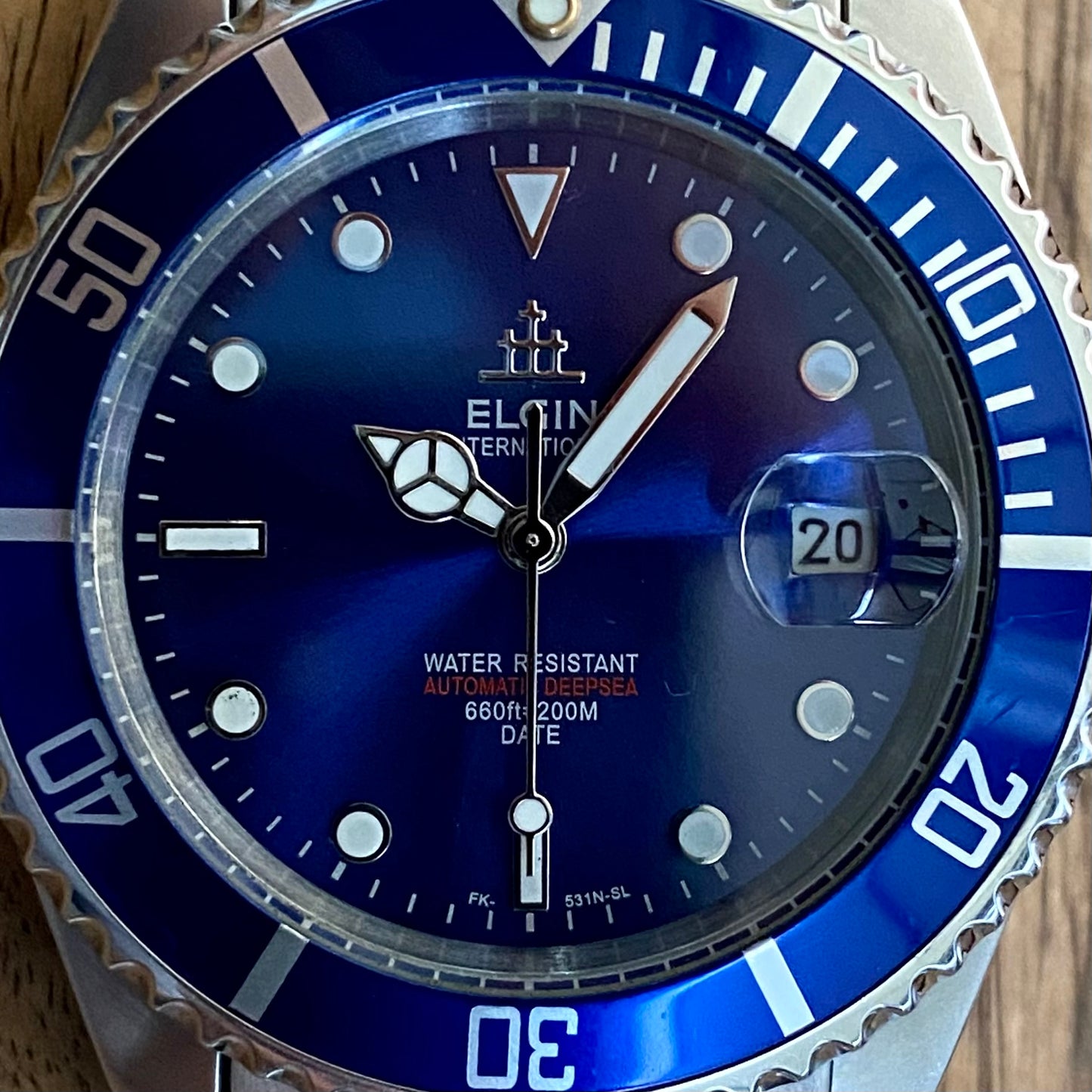 COMING SOON! SERVICED Vintage March 1991 Elgin Treasure International Deep Sea FK-531N-SL Blue Automatic Diving Watch Rotating Bezel and Original Bracelet