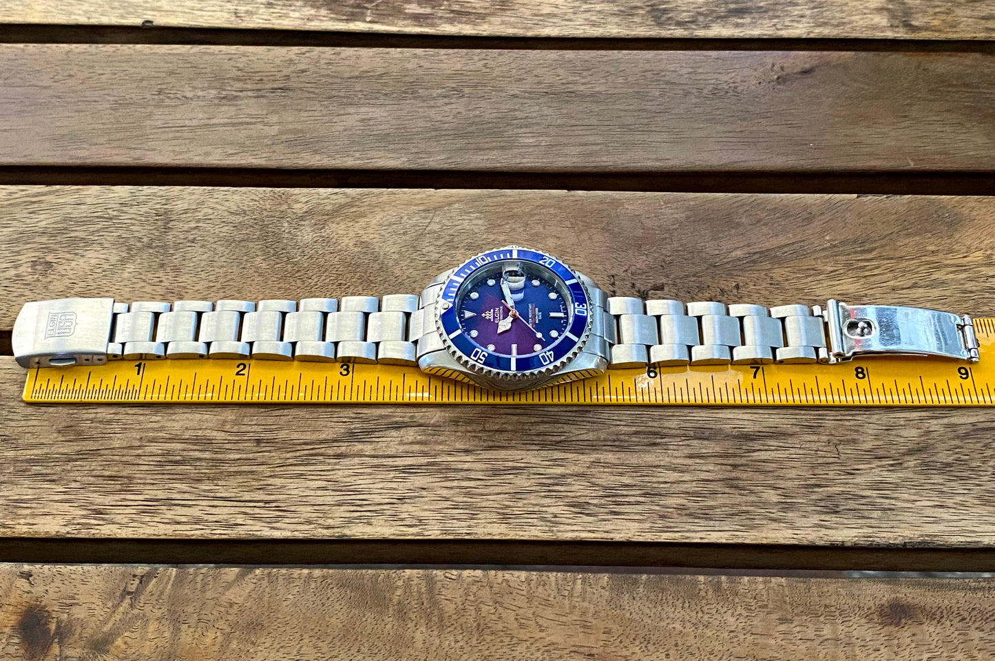 COMING SOON! SERVICED Vintage March 1991 Elgin Treasure International Deep Sea FK-531N-SL Blue Automatic Diving Watch Rotating Bezel and Original Bracelet