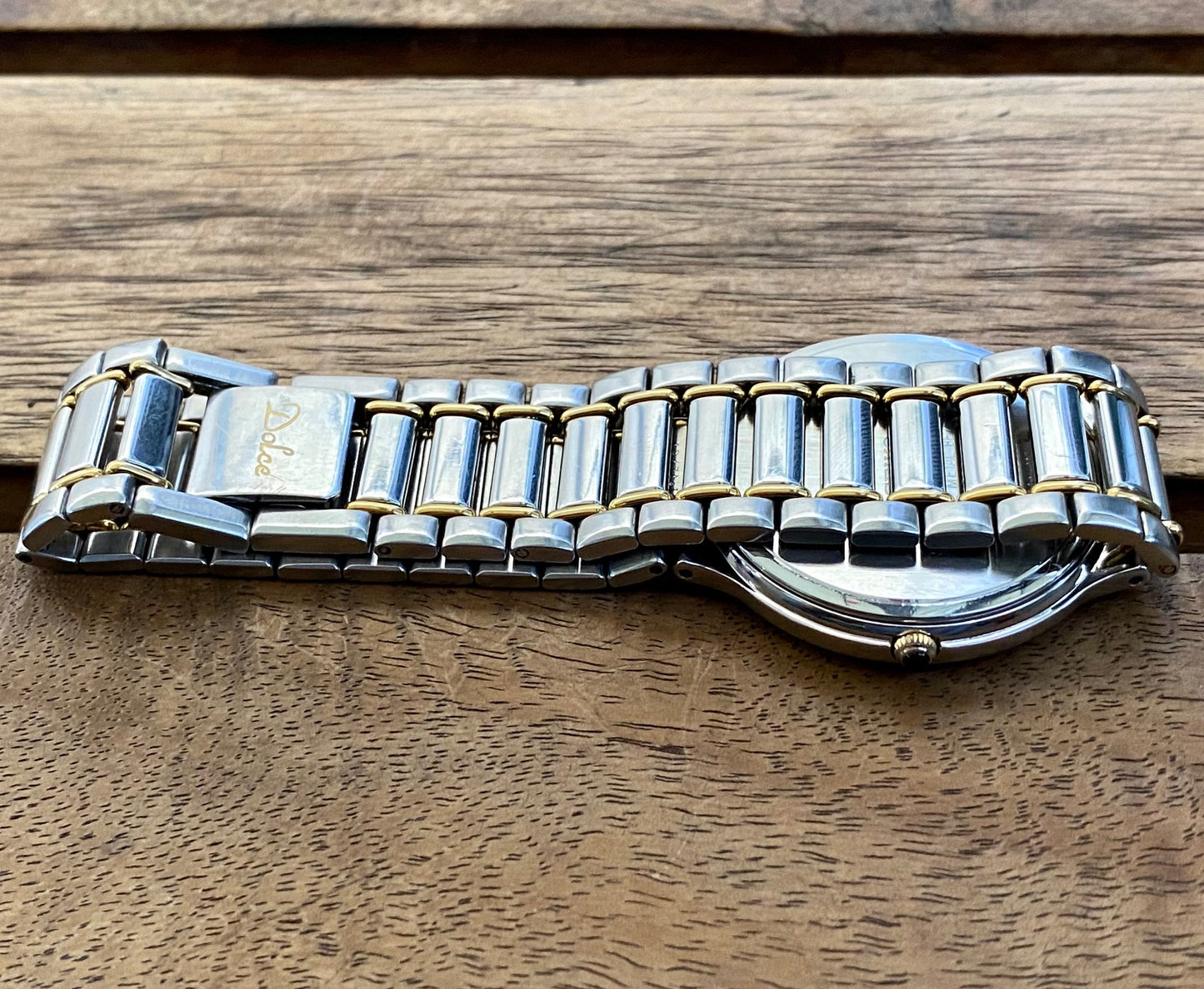 COMING SOON! Vintage June 1997 Seiko Dolce Quartz 7741-6050 2-Tone Tank with Ladder Bracelet and Black Sapphire Crown - Pre-order now!