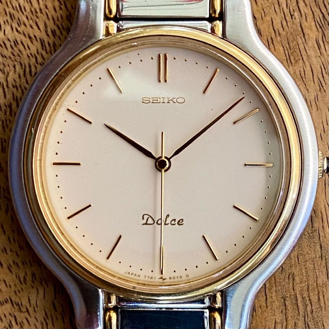 COMING SOON! Vintage June 1997 Seiko Dolce Quartz 7741-6050 2-Tone Tank with Ladder Bracelet and Black Sapphire Crown - Pre-order now!