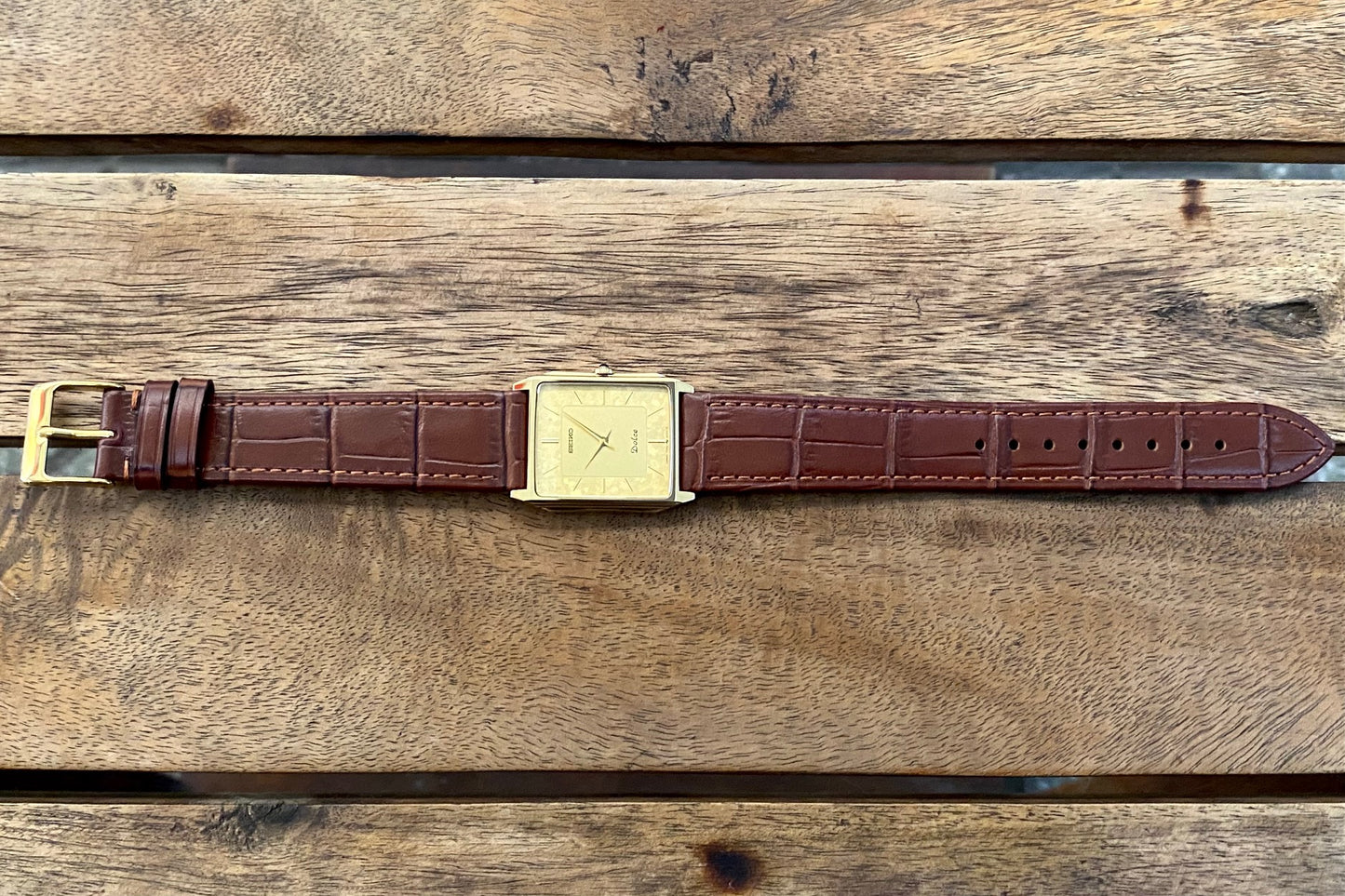 COMING SOON! Vintage April 1987 Seiko Quartz Dolce 7740-5000 Double Square Gold Flake Dial - Nickel Alloy - Pre-order Now