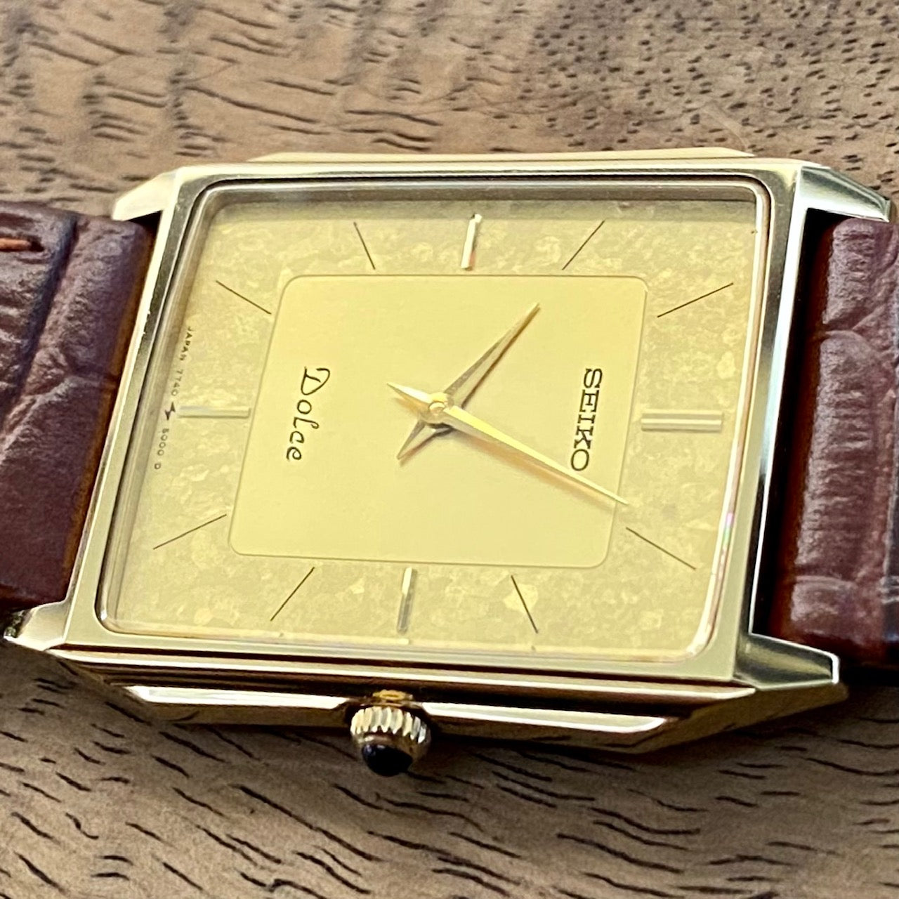 COMING SOON! Vintage April 1987 Seiko Quartz Dolce 7740-5000 Double Square Gold Flake Dial - Nickel Alloy - Pre-order Now