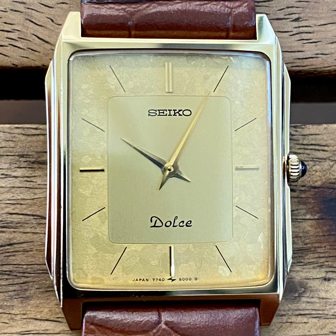 COMING SOON! Vintage April 1987 Seiko Quartz Dolce 7740-5000 Double Square Gold Flake Dial - Nickel Alloy - Pre-order Now