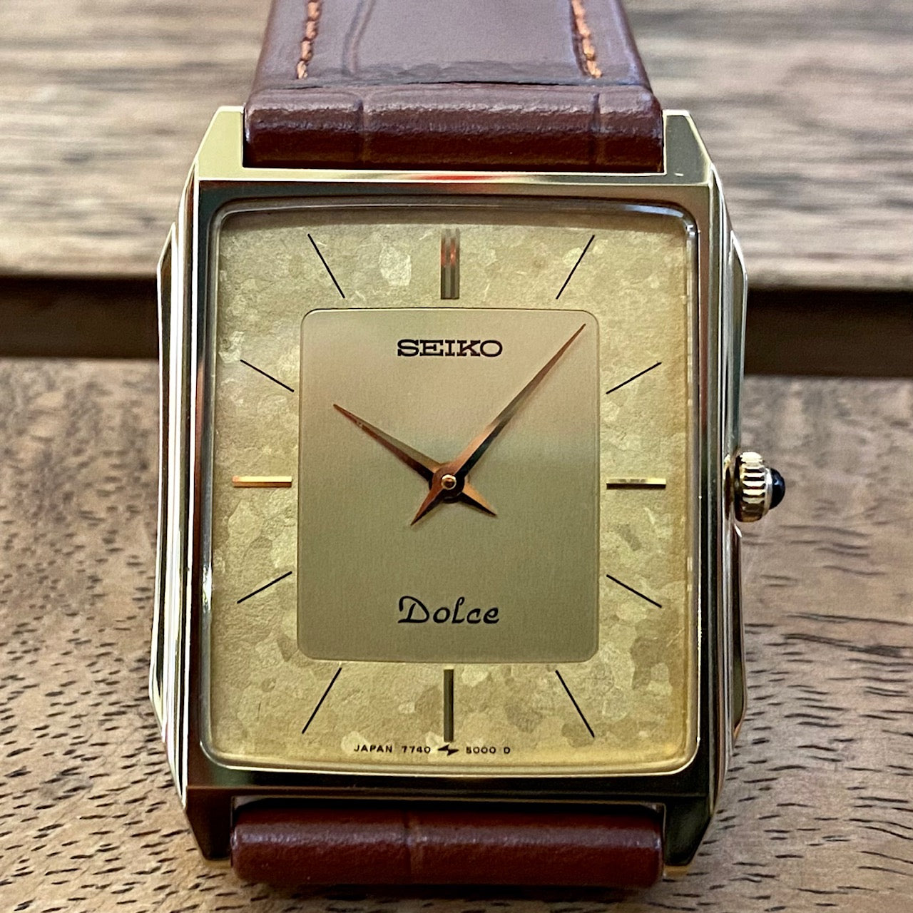 COMING SOON! Vintage April 1987 Seiko Quartz Dolce 7740-5000 Double Square Gold Flake Dial - Nickel Alloy - Pre-order Now