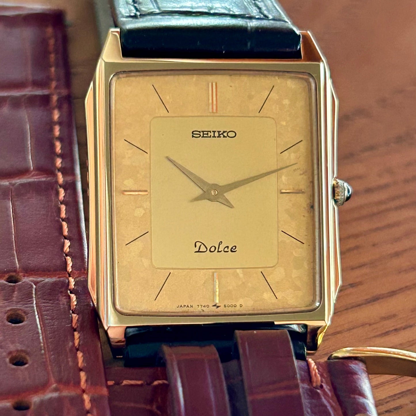Vintage Seiko Dolce 7740-5000 Quartz Gold Flake January 1987 UK VINTAGE WATCH LTD