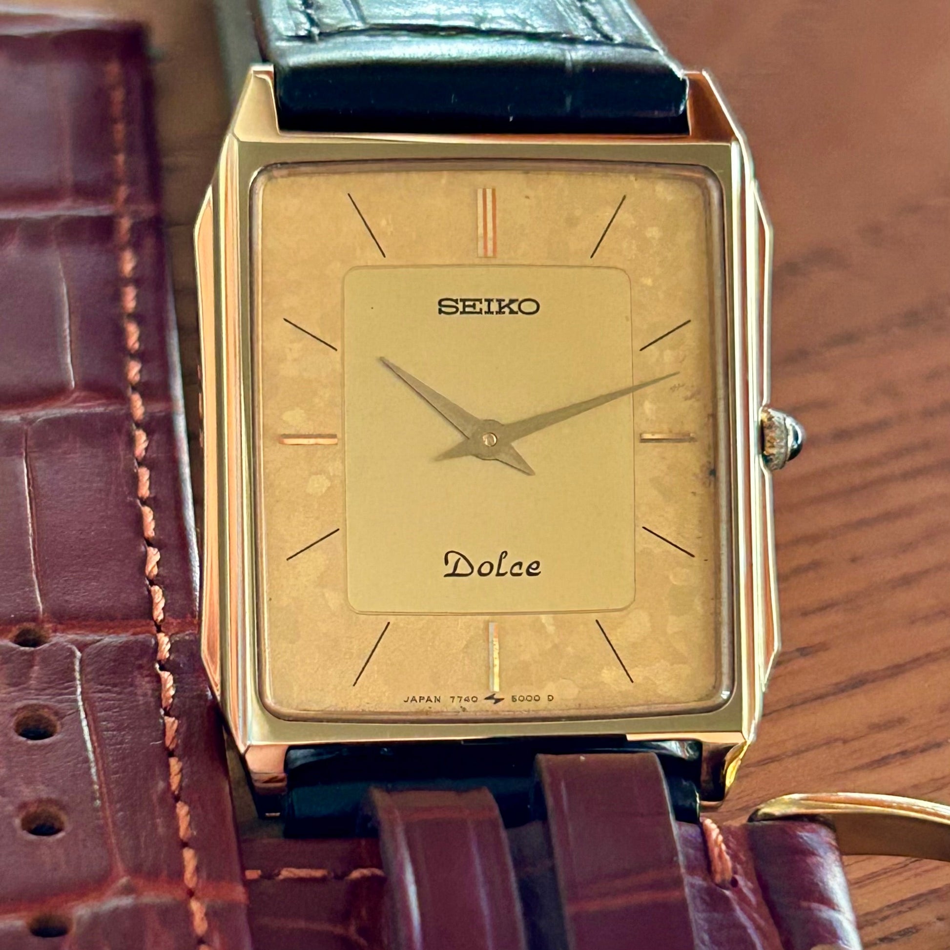 Vintage Seiko Dolce 7740-5000 Quartz Gold Flake January 1987 UK VINTAGE WATCH LTD