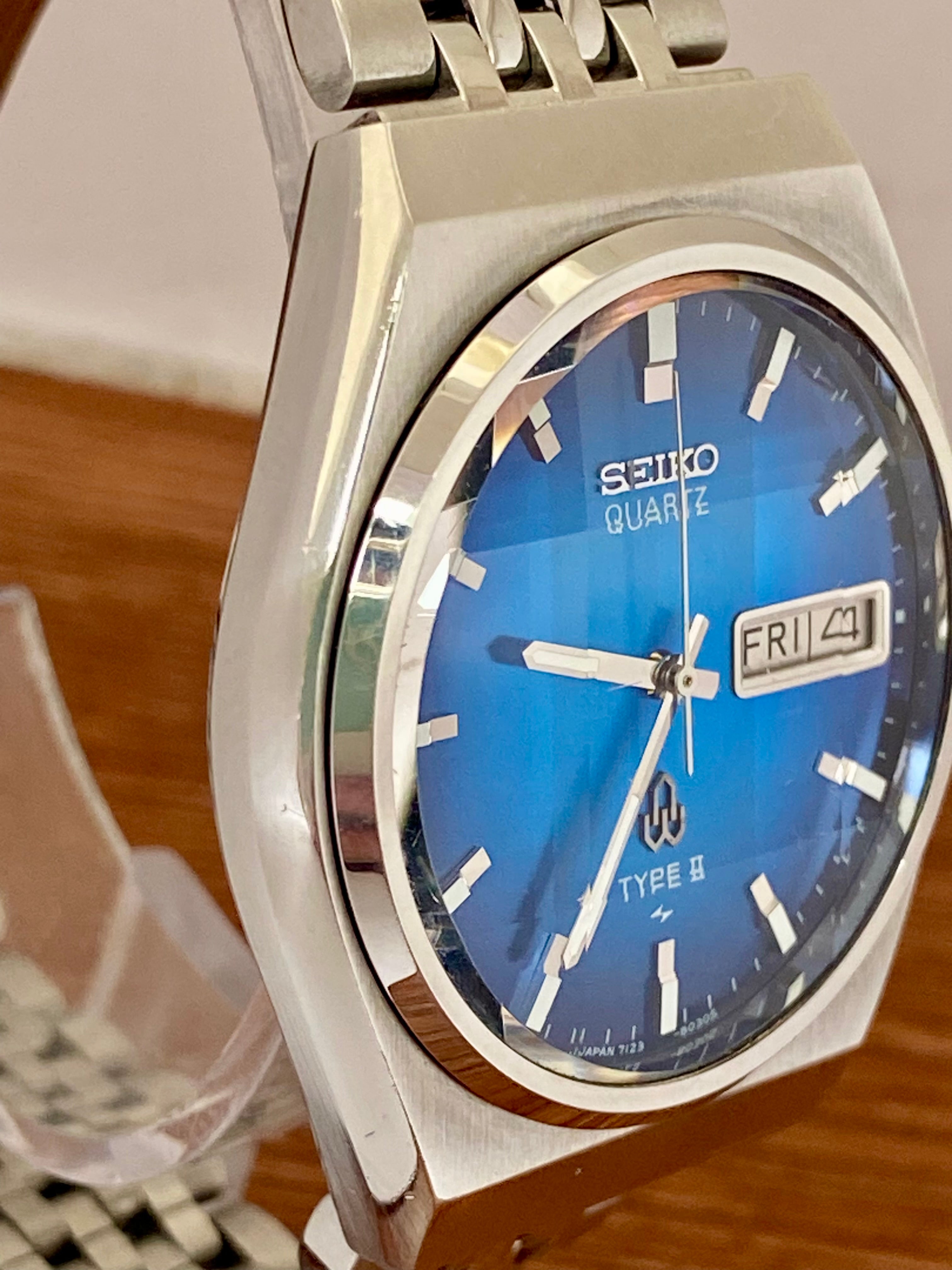 Vintage Seiko Quartz 4336-8090 Silver Wave, Blue Dial 1977 – UK