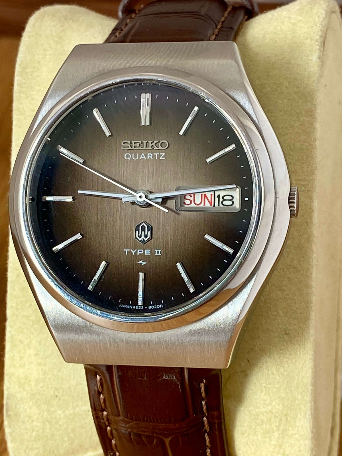 Vintage Seiko Quartz 4623-8010 Type II Chocolate Dial February 1976 UK VINTAGE WATCH LTD