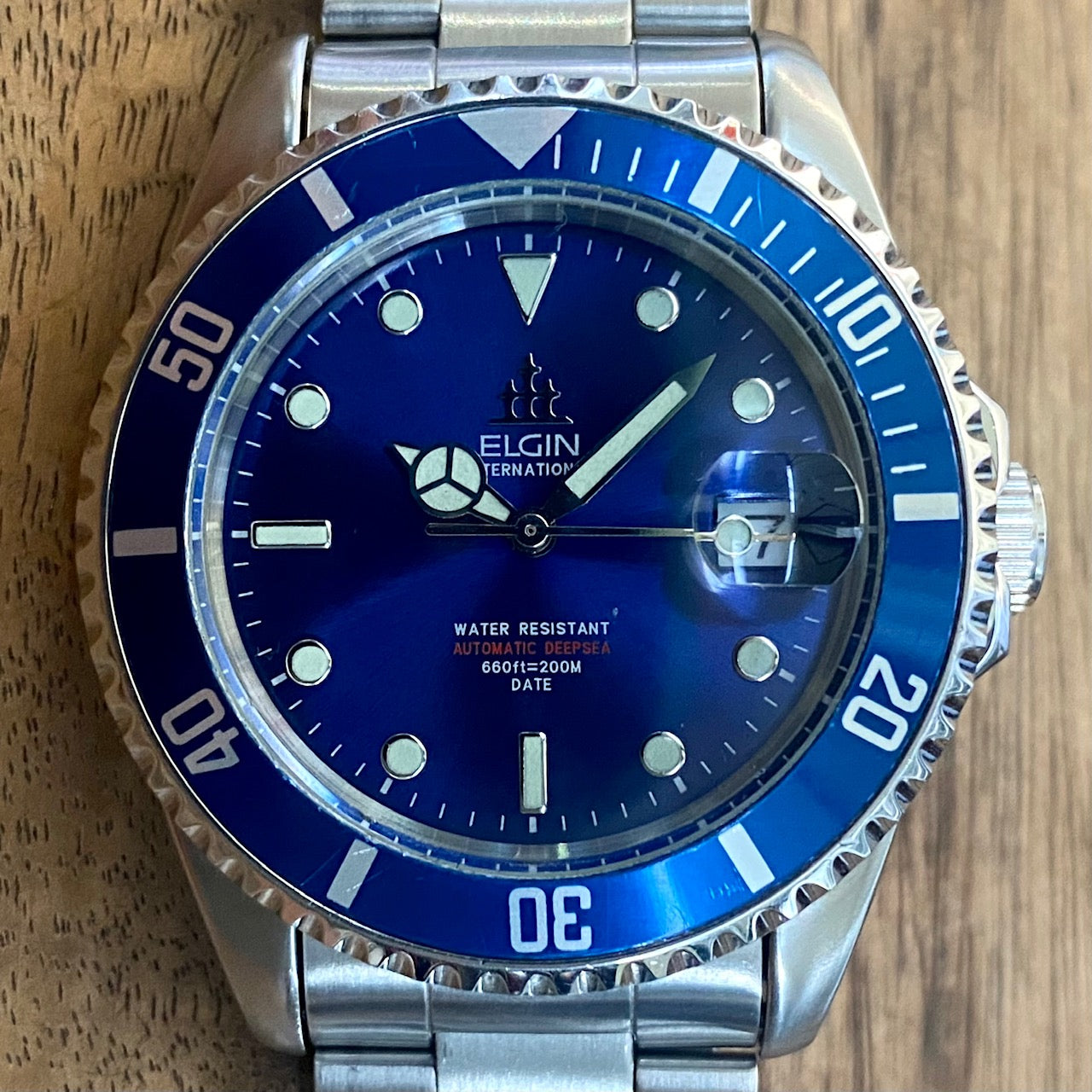 COMING SOON! SERVICED Vintage September 1990 Elgin Deep Sea International FL-531N-SL Blue Automatic Diving Watch - PRE-ORDER NOW!