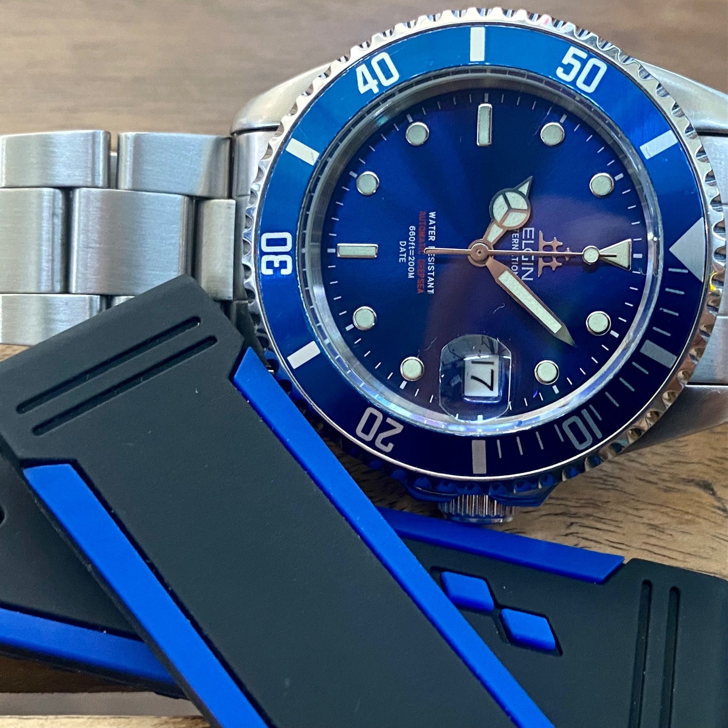 COMING SOON! SERVICED Vintage September 1990 Elgin Deep Sea International FL-531N-SL Blue Automatic Diving Watch - PRE-ORDER NOW!