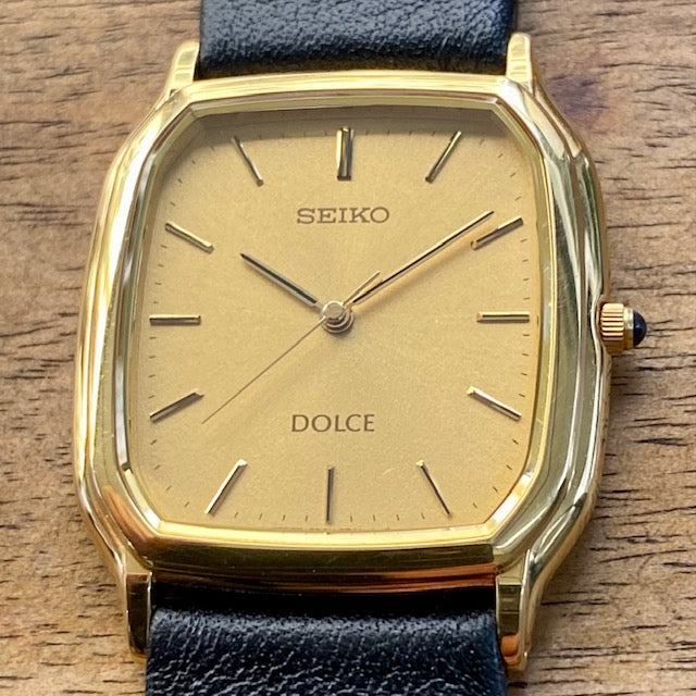 Vintage November 1993 Seiko Dolce Quartz Tank 5E31-5B30 Gold Plate SGP30