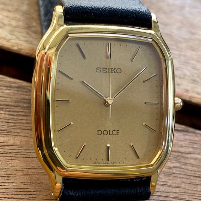 Vintage November 1993 Seiko Dolce Quartz Tank 5E31-5B30 Gold Plate SGP30
