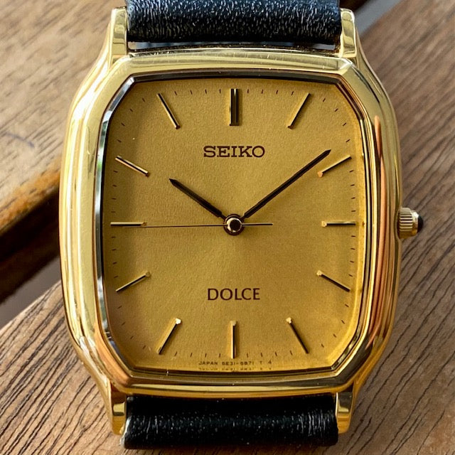 Vintage November 1993 Seiko Dolce Quartz Tank 5E31-5B30 Gold Plate SGP30