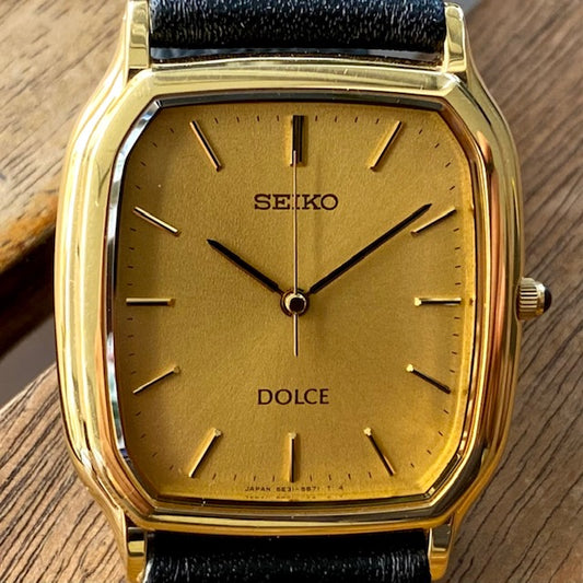 Vintage November 1993 Seiko Dolce Quartz Tank 5E31-5B30 Gold Plate SGP30