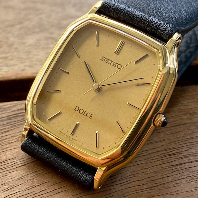 Vintage November 1993 Seiko Dolce Quartz Tank 5E31-5B30 Gold Plate SGP30