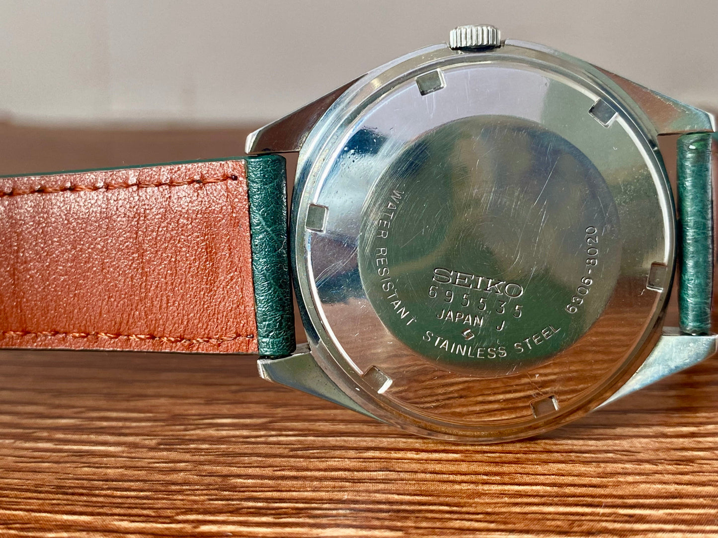 Vintage Seiko Actus SS 6306-8020 SERVICED Auto, Green, September 1976 UK VINTAGE WATCH LTD